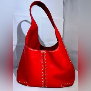 Michael Kors Black Studded Astor Hobo Bag Purse Red, B-0907